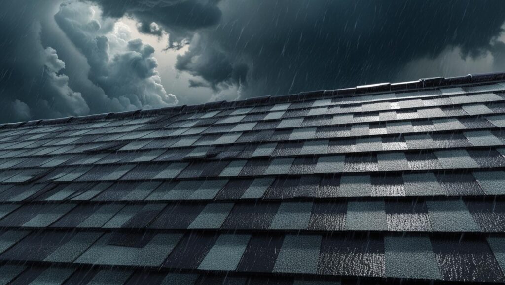 a roof in a storm.