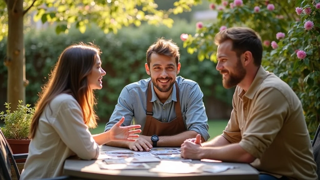 Friendly roofing contractor explaining options to Houston couple, best roofing company Houston guidance