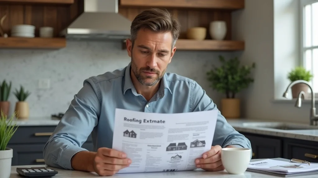 Houston homeowner reviewing detailed roofing estimate, best roofing company Houston transparency