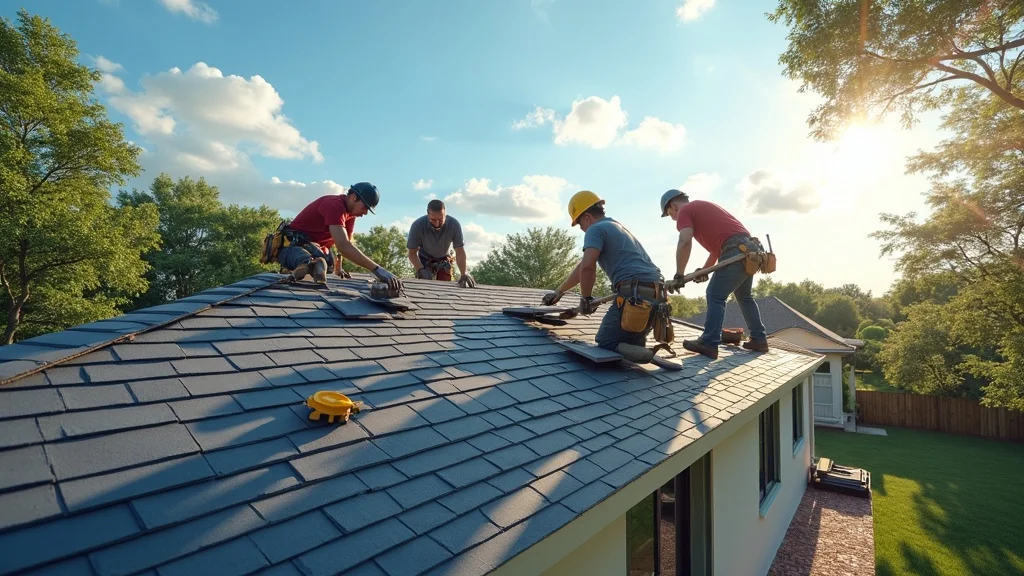 Residential roofing team installing new shingles in Houston, best roofing company Houston work quality