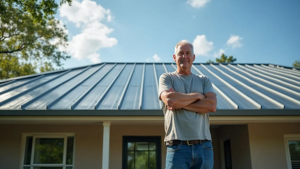 metal roof Houston - Homeowner under a gleaming metal roof in Houston