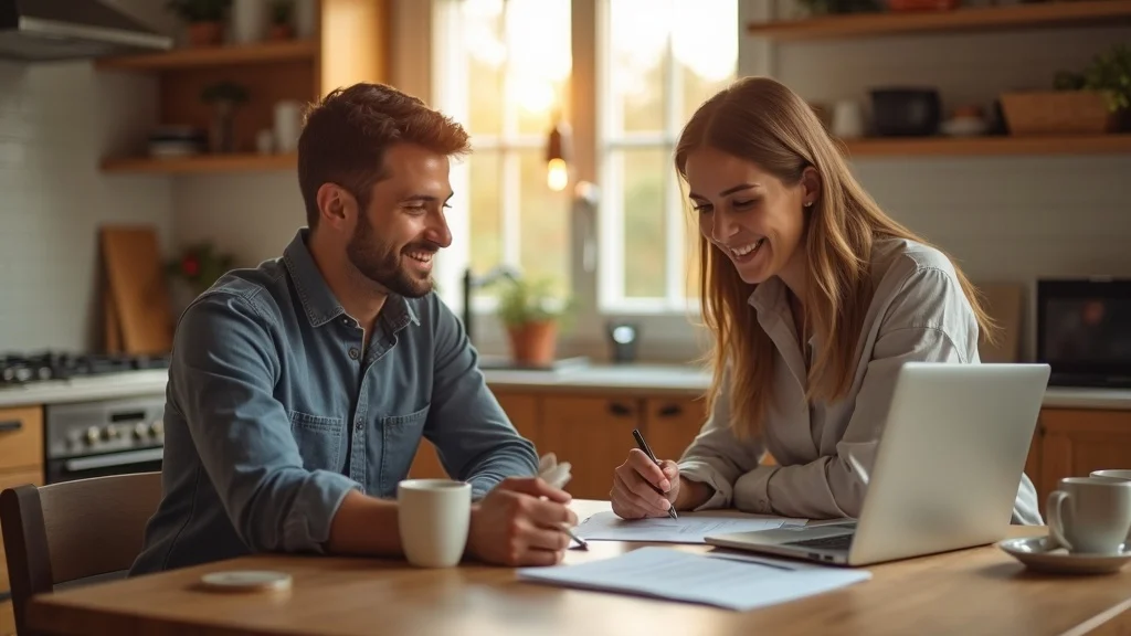 Home improvement expert offering window replacement quotes and cost-saving tips at a kitchen table with homeowner—highlighting effective cost analysis