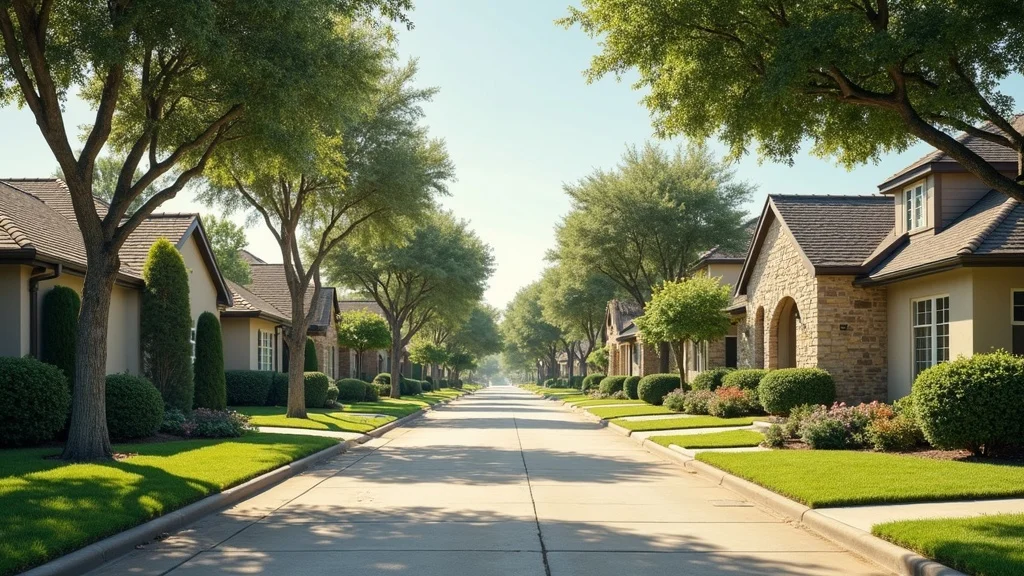 Houston residential street with well maintained, streak-free roofs showing curb appeal and streak prevention