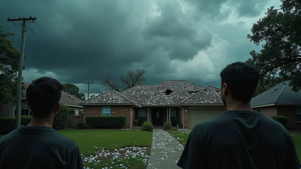 Storm-damaged roofs in Houston suburbs after hail and wind damage