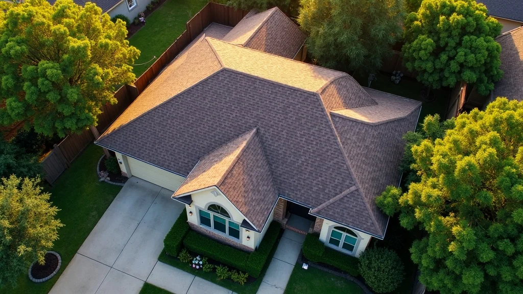Aerial view of Houston home with newly inspected roof and clean gutters